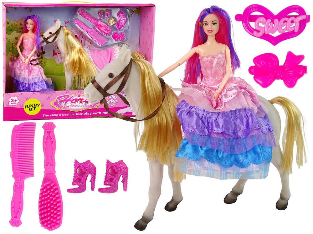 Speelgoed paard met prinsessenpop - 30x4x10cm - met accessoires
