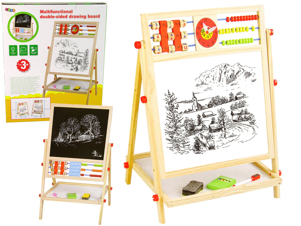 Schoolbord - 36x43x1cm - hout - 2in1 - met telraam en alfabet