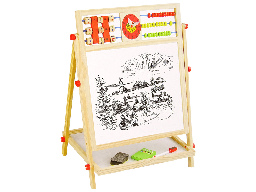 Schoolbord - 36x43x1cm - hout - 2in1 - met telraam en alfabet