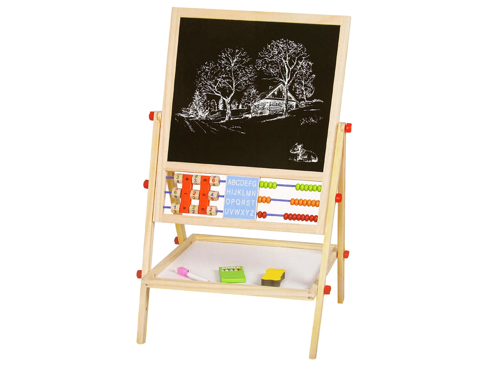 Schoolbord - 36x43x1cm - hout - 2in1 - met telraam en alfabet