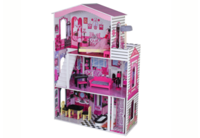 Houten poppenhuis Camellia - 79x29,5x116cm - met meubels - roze