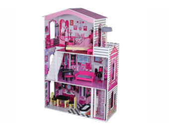 Houten poppenhuis Camellia - 79x29,5x116cm - met meubels - roze