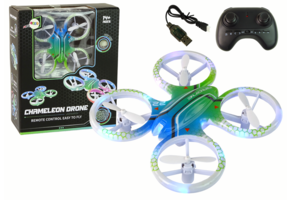 Drone - 12,5x3x12,5cm - R/C - met LED - groen blauw