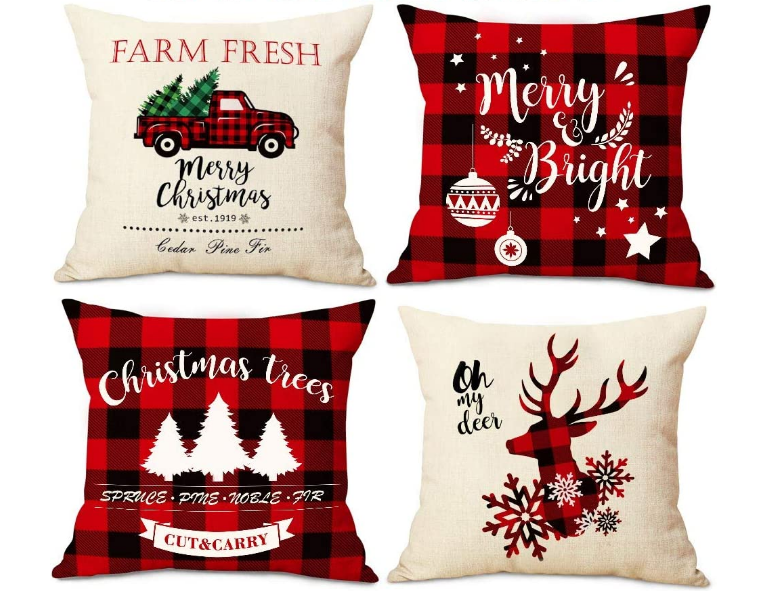 Kerst kussensloop - 45x45cm - set van 4 stuks - katoen