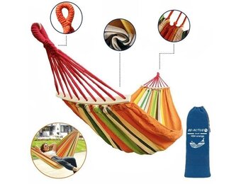 Hangmat 280x150 cm - oranje gestreept - inclusief opbergtas