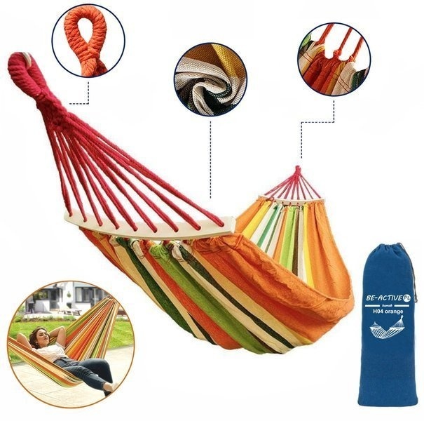 Hangmat 280x150 cm - oranje gestreept - inclusief opbergtas