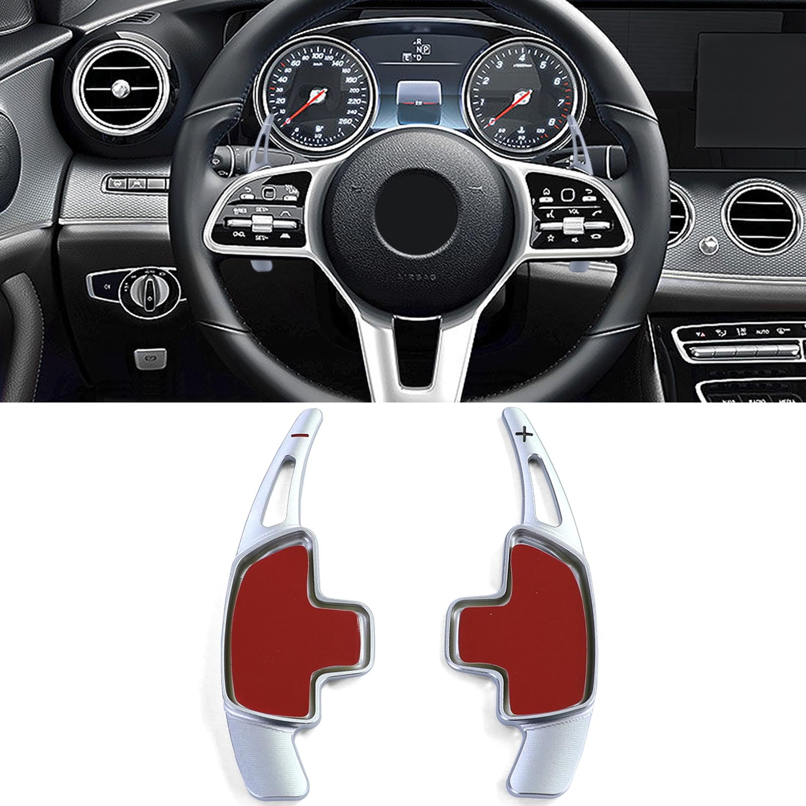 Schakelflippers Mercedes A-Klasse W176/W177, B-Klasse W246/W247, C-Klasse W205/S205/C205, E-Klasse W213/S213/C238, sedan/coupé/T-Model - zilver