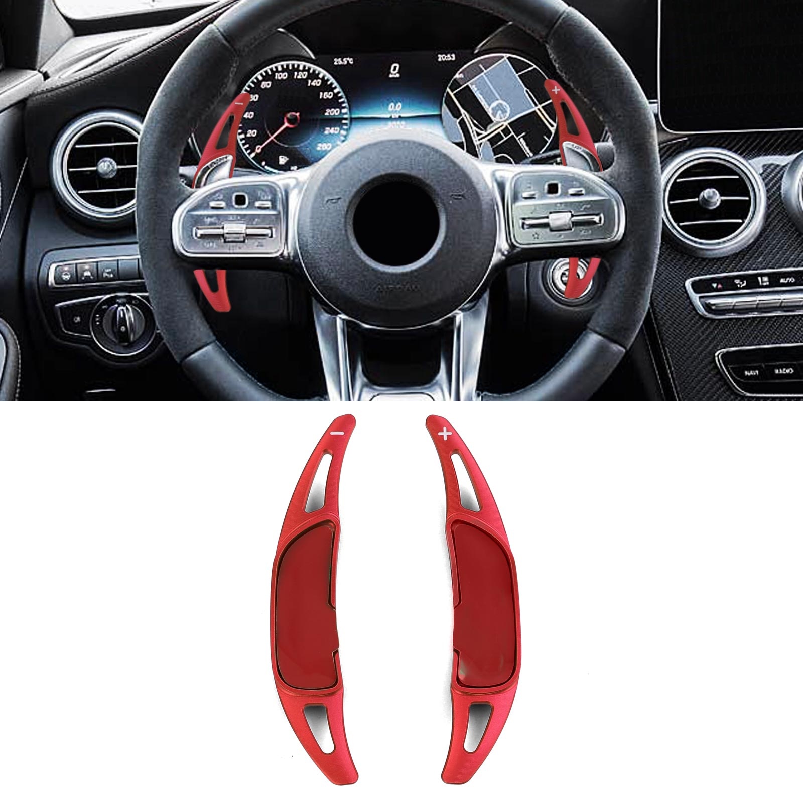 Schakelflippers geschikt voor Mercedes AMG A35/A45 W176/W177, C43/C63 W205/C205/S205, sedan/coupé/T-Model - rood