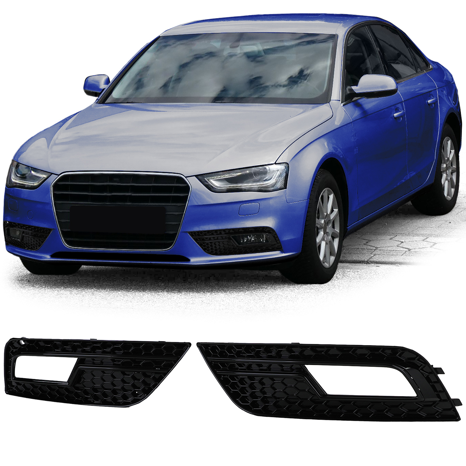Grille geschikt voor Audi A4 B8, sedan/avant - 2-delige set - zwart glans