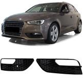 Grille - mistlamp rooster - voor Audi A3 3-deurs 8V, sportback 2012-04/2016 - 2-delig - zwart glans