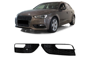 Grille - mistlamp rooster geschikt voor Audi A3 3-deurs 8V, sportback 2012-04/2016 - 2-delig - zwart glans