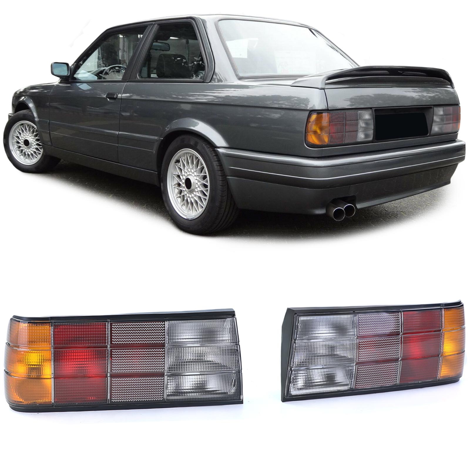 Achterlichten geschikt voor BMW 3 serie E30 sedan/cabrio/touring 1987-1994 - zwart smoke