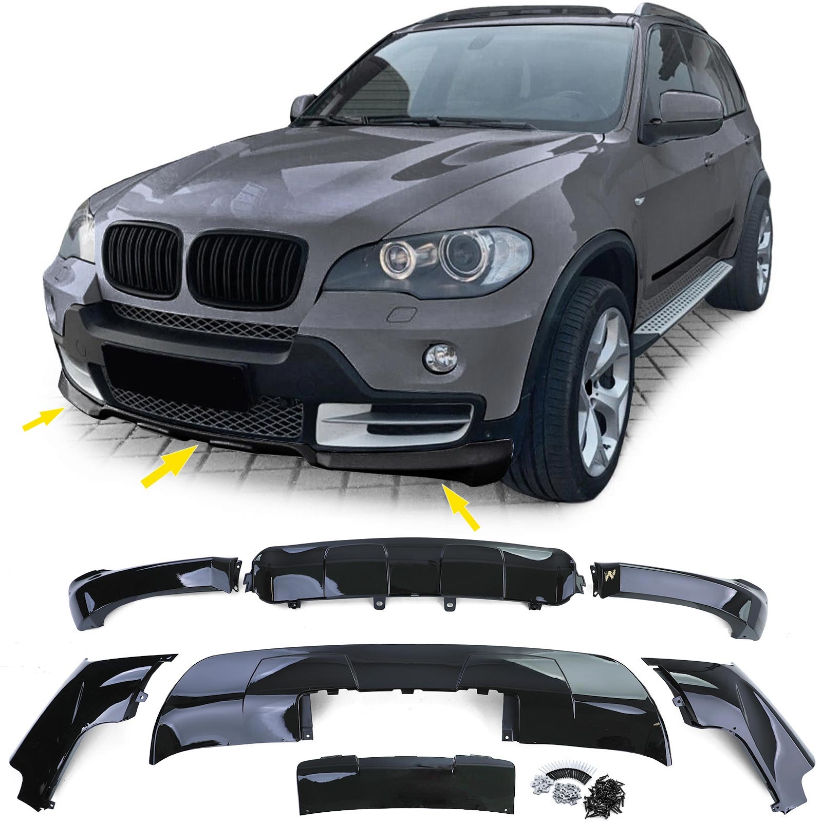 Body kit - voor BMW X5 E70 02/2007-05/2010 - 7-delig - hoogglans zwart