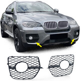 Grille - mistlamp rooster - geschikt voor BMW X6 E71 05/2006-06/2014 - 2-delig - mat zwart