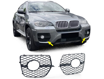 Grille - mistlamp rooster - BMW X6 E71 05/2006-06/2014 - 2-delig - mat zwart