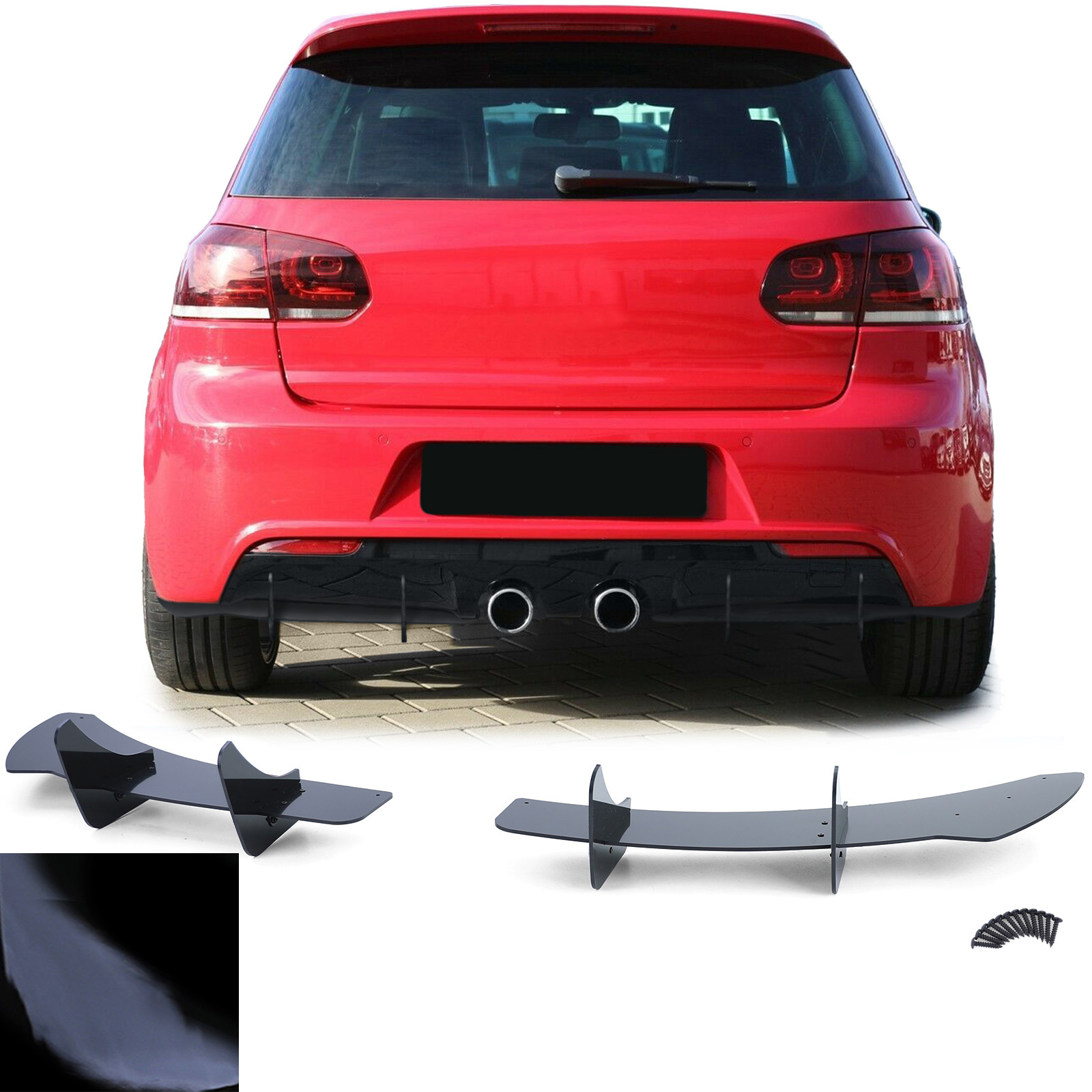 Diffusor achterbumper - voor VW Golf 6 R20 10/2008 tot en met 11/2013 - set van 2 - zwart glans
