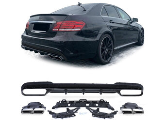 Achterbumper diffusor - Mercedes E-Klasse W212 sedan, facelift 2013-2016 - 4-delig - glanzend zwart