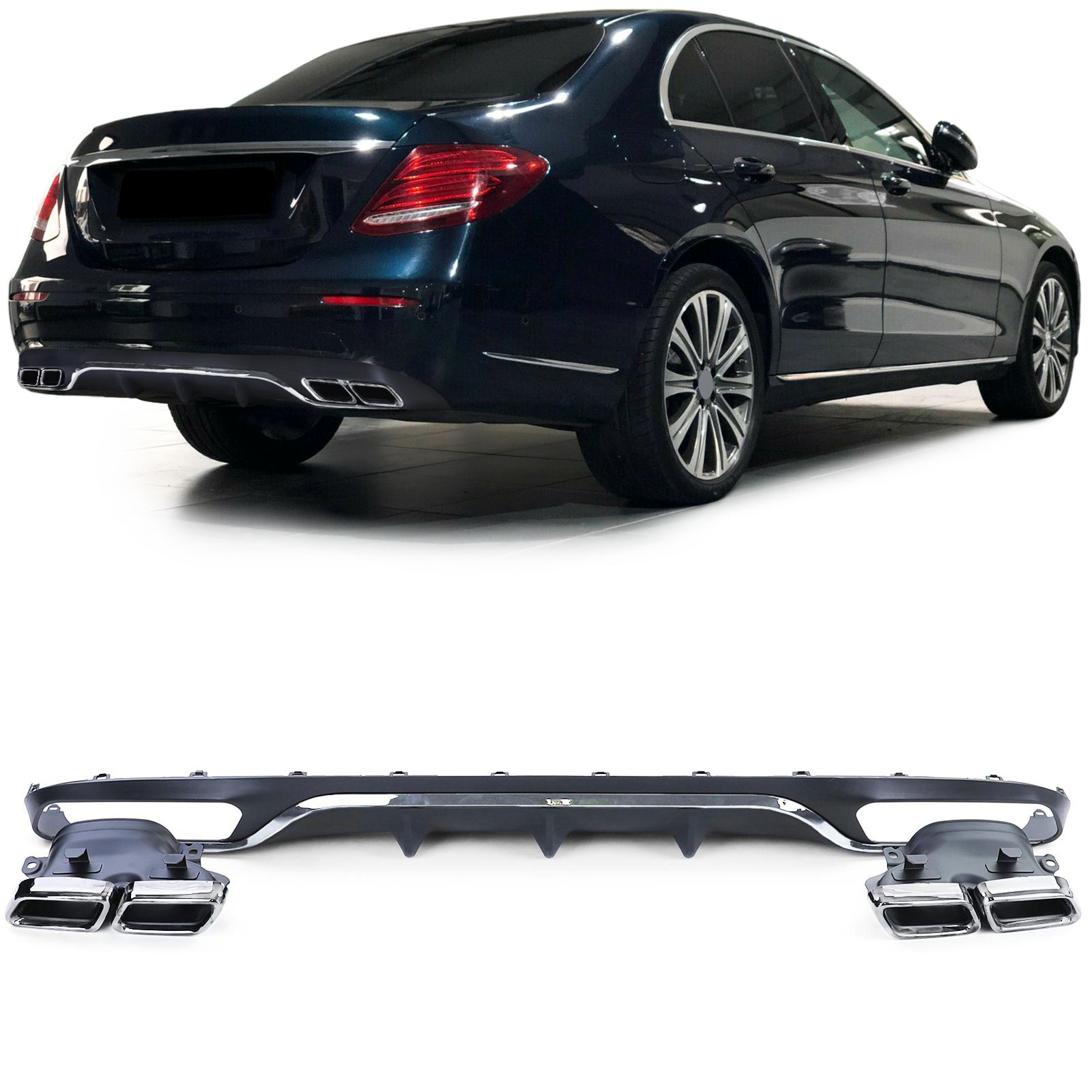 Diffusor achterbumper geschikt voor Mercedes E-Klasse W213 sedan 2016-2020 - chroom