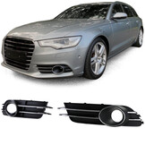 Grille - mistlamp rooster - voor Audi A6 C7/4G, sedan/avant 11/2010-10/2014 - 2-delig - zonder S-Line - zwart chroom