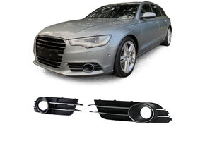 Grille - mistlamp rooster - geschikt voor Audi A6 C7/4G, sedan/avant 11/2010-10/2014 - 2-delig - zonder S-Line - zwart chroom