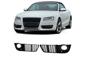 Grille - mistlamp rooster - geschikt voor Audi A5 8T, cabrio/sportback 2007-07/2011 - 2-delig - zwart glans