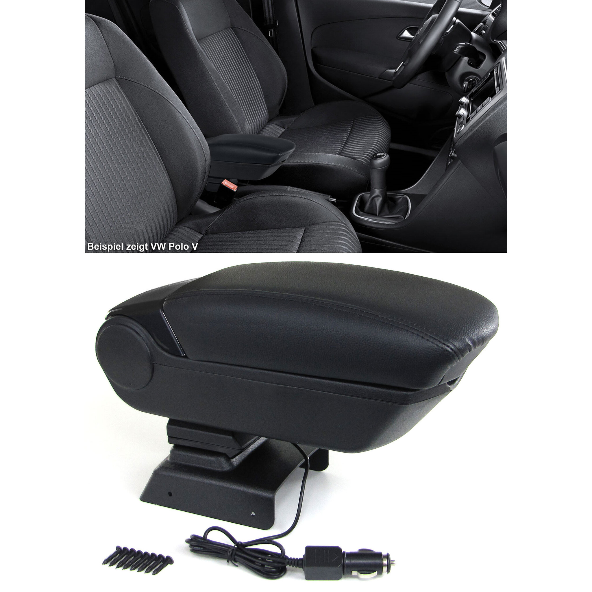 Armsteun auto - voor Opel Astra H 2004-2010 - met 2 USB-poorten en stekker - zwart