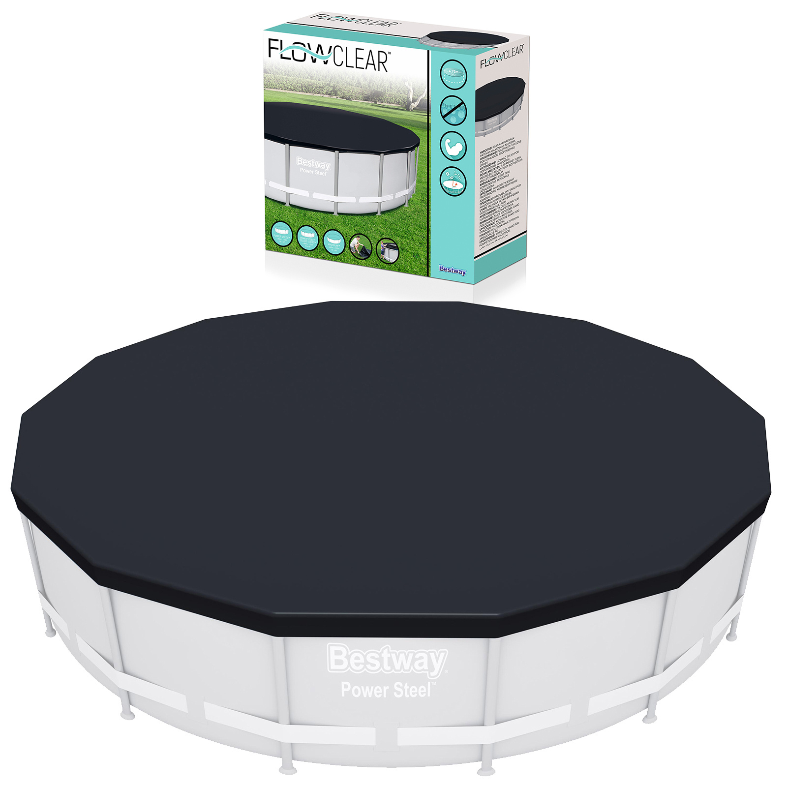 Bestway - afdekzeil zwembad - dekzeil - 488cm - PVC - grijs