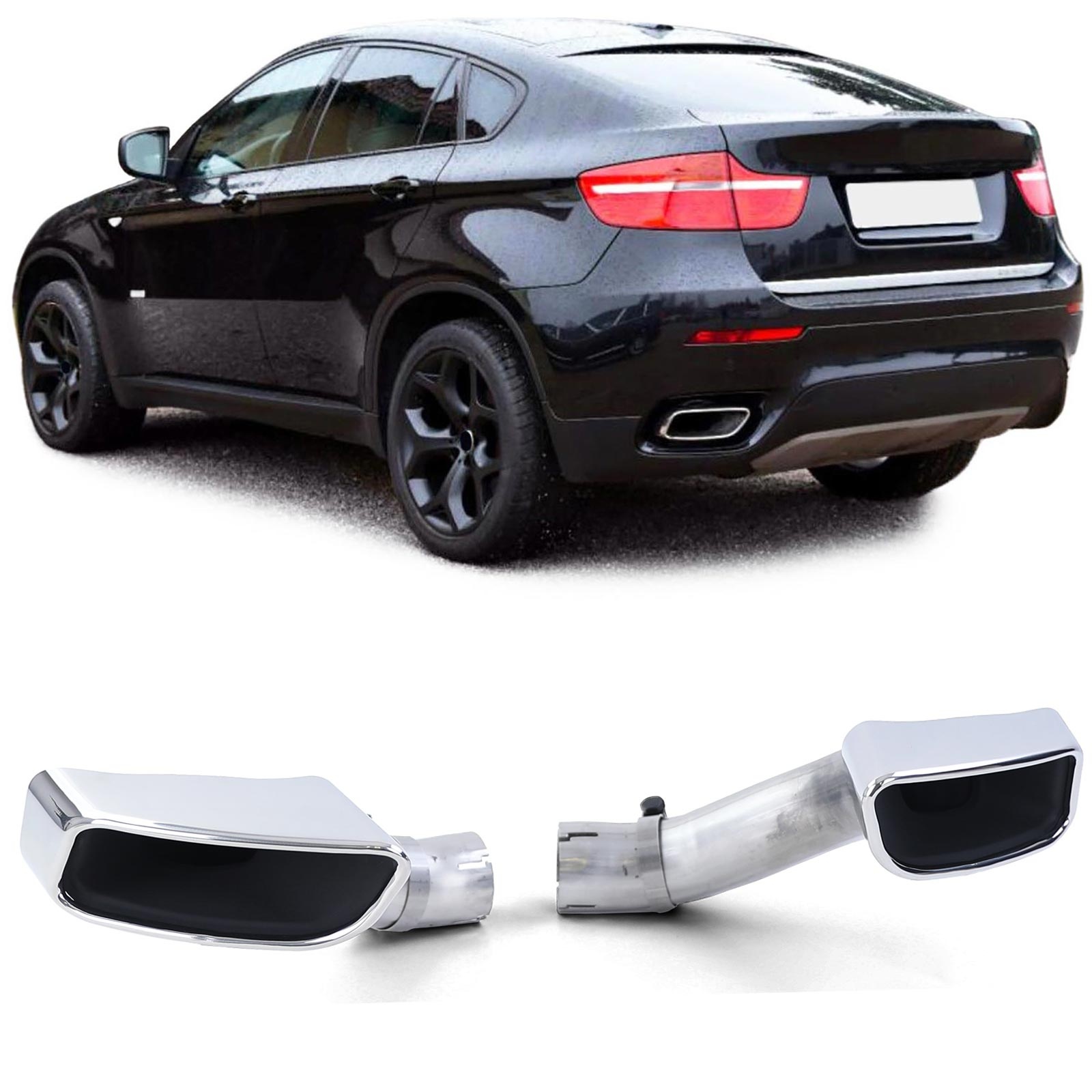 Eindpijp - uitlaatsierstuk geschikt voor BMW X6 E71 2008-2014 - 60mm - set van 2 - hoogglans