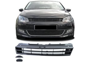 Grille - voorgrille - voor geschikt voor VW Polo 5 6R/6C 2009-2017 - zonder embleem - zwart glans/chroom