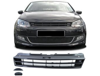 Grille - voorgrille - voor VW Polo 5 6R/6C 2009-2017 - zonder embleem - zwart glans/chroom