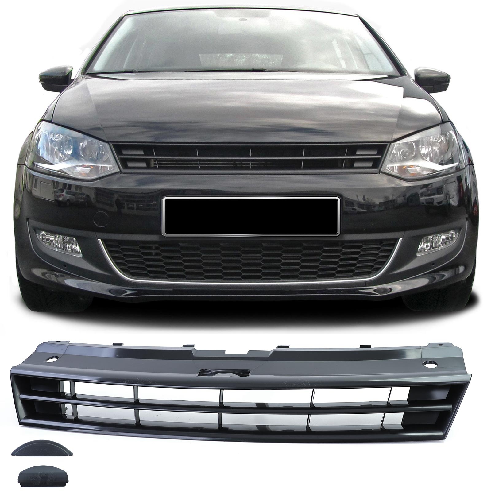 Grille - voorgrille - voor geschikt voor VW Polo 5 6R/6C 2009-2017 - zonder embleem - zwart glans/chroom