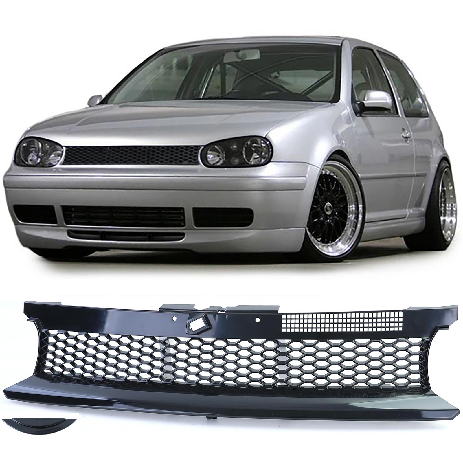 Grille - voorgrille - geschikt voor VW Golf 4, sedan/variant/cabrio 1997-2006 - zonder embleem - zwart glans/chroom