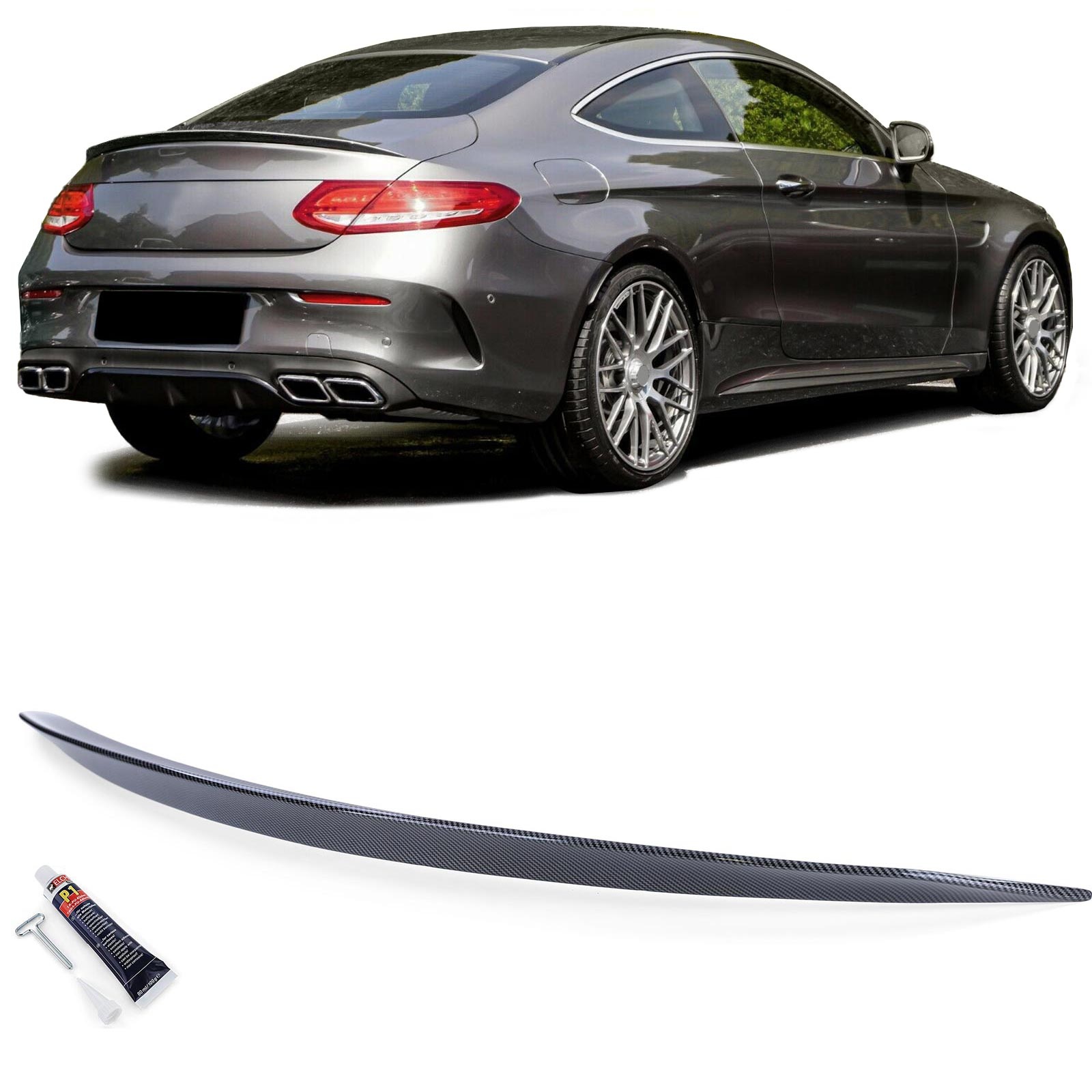 Spoiler - achterspoiler lip geschikt voor Mercedes C-Klasse C205 coupe vanaf 10/2015 - carbon-look