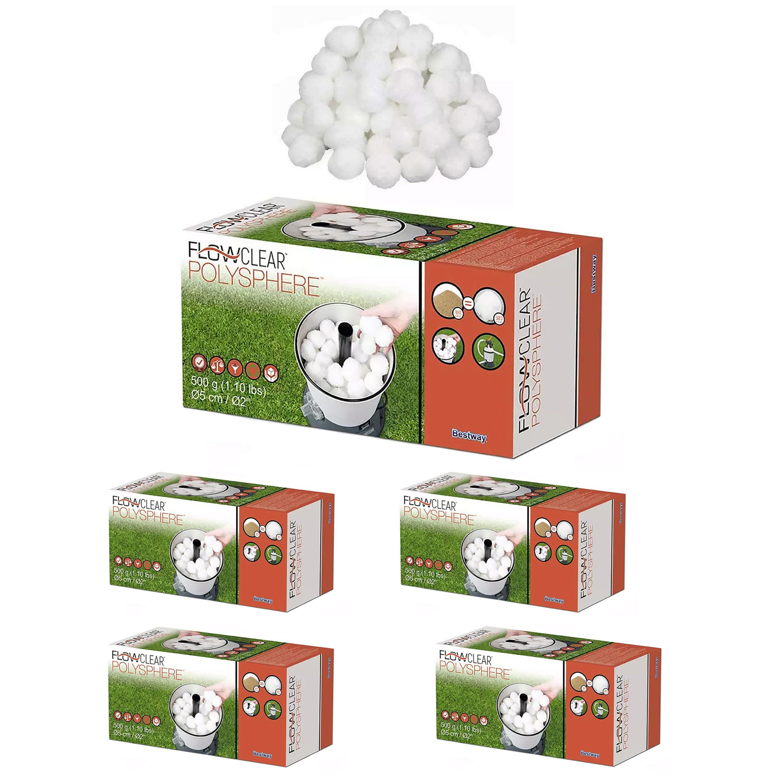 Bestway Flowclear - filterbollen - 5 pakken - 500g/bol - wit