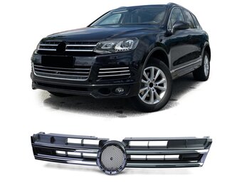 Grille - voorgrille - geschikt voor VW Touareg 2 7P 01/2010-9/2014 - zwart glans/chroom