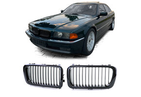 Grille - nieren - geschikt voor BMW 7-serie E38 1994-2001 - 2-delig - zwart glans