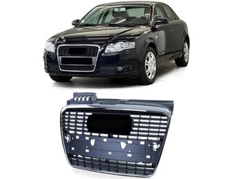 Grille - voorgrille - geschikt voor Audi A4 B7/8E, sedan/kombi/cabrio 2004-2008 - met PDC - chroom