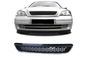Grille - voorgrille - Opel Astra G, sedan/coupé/caravan/cabrio 1997-2004 - zwart glans chroom