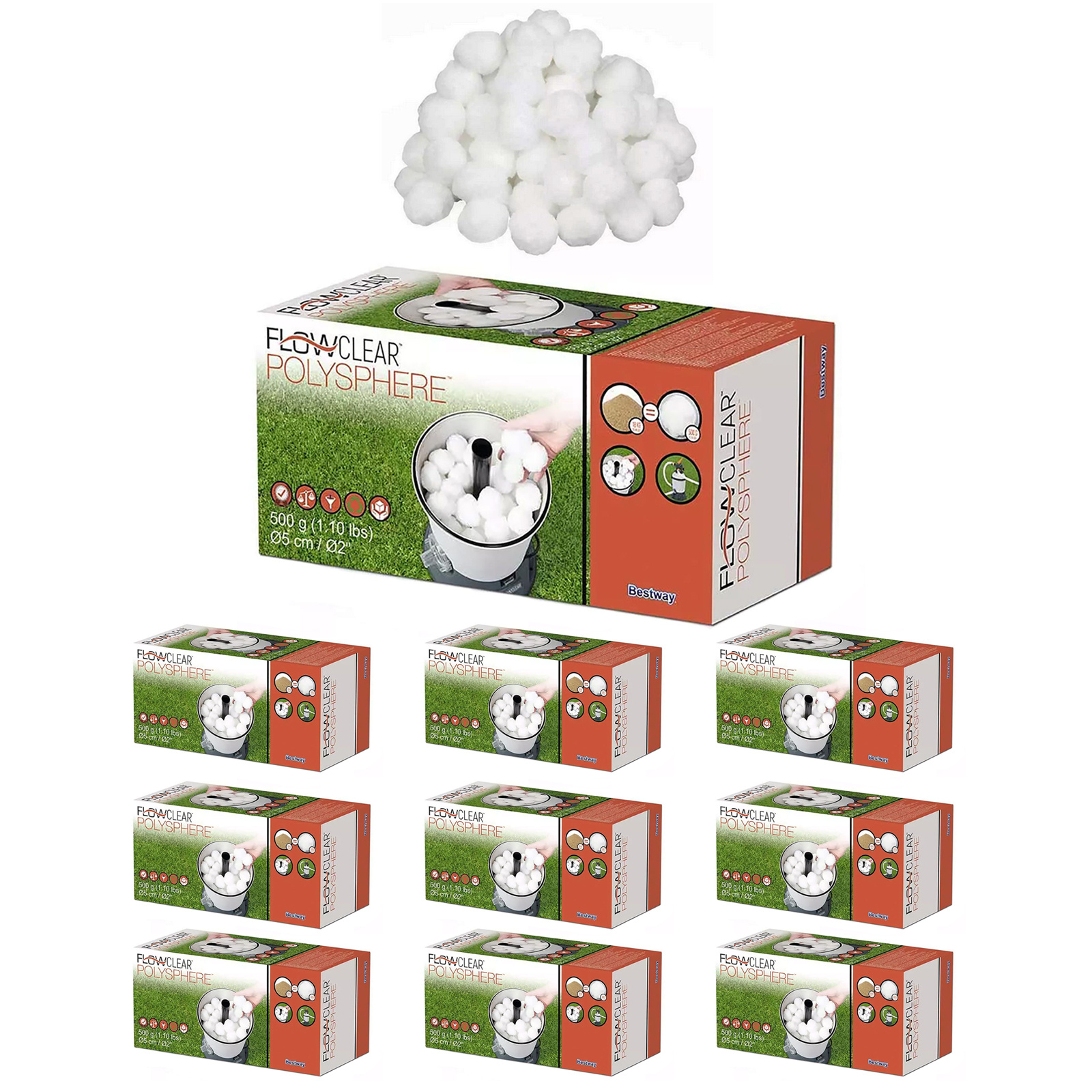 Bestway Flowclear - filterbollen - 10 pakken - 500g/bol - wit