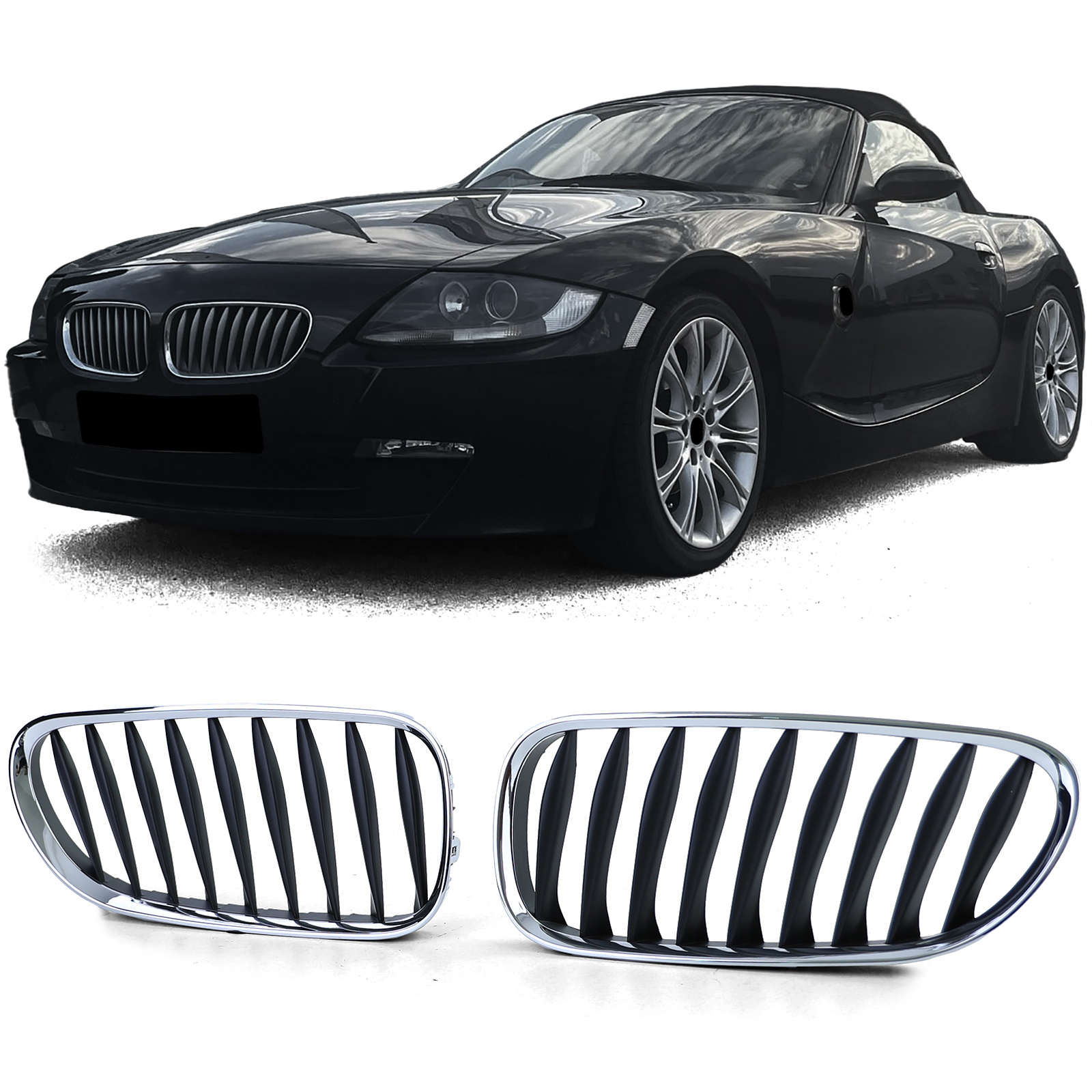Grille - nieren - geschikt voor BMW Z4 E85/E86, cabrio/coupé 2002-2008 - 2-delig - zwart chroom