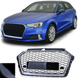 Grille - voorgrille - geschikt voor Audi A3 8VA/8V1/8VS, sedan/cabrio/sportback facelift 6/2016-2020 - zwart glans/zilver