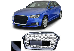 Grille - voorgrille - voor Audi A3 8VA/8V1/8VS, sedan/cabrio/sportback facelift 6/2016-2020 - zwart glans/zilver