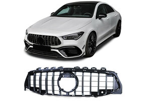 Grille - voorgrille - Mercedes CLA C118 sedan, X118 vanaf 2019 - zwart glans/chroom
