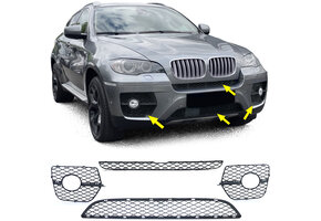 Grille - voorgrille set - geschikt voor BMW X6 E71 5/2006-6/2014 - 4-delig - mat zwart