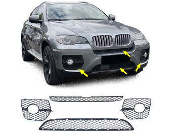 Grille - voorgrille set - geschikt voor BMW X6 E71 5/2006-6/2014 - 4-delig - mat zwart