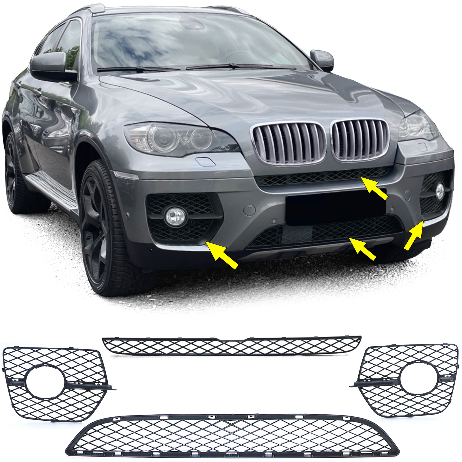 Grille - voorgrille set - geschikt voor BMW X6 E71 5/2006-6/2014 - 4-delig - mat zwart