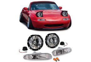 Koplampen - voor Mazda MX5 NA 05/1990-04/1998 - met richtingwijzers - helder glas - chroom