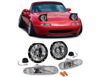 Koplampen - voor Mazda MX5 NA 05/1990-04/1998 - met richtingwijzers - helder glas - chroom