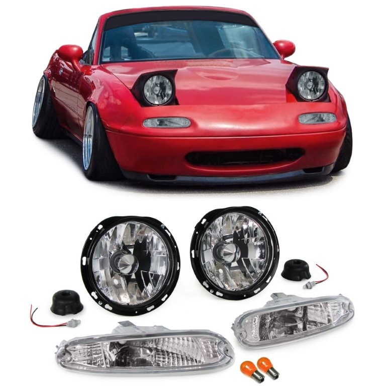 Koplampen - voor Mazda MX5 NA 05/1990-04/1998 - met richtingwijzers - helder glas - chroom