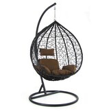 Hangstoel - ei stoel - zwart - 105x105x200cm - bruin kussen